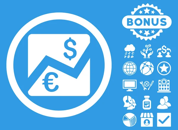 Euro Dollar grafiek platte Vector Icon met Bonus — Stockvector