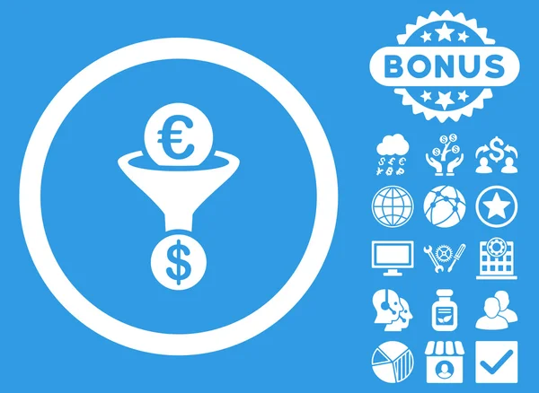 Euro Dollar Conversion Funnel Flat Vector Icon with Bonus — Stock Vector