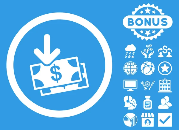 Obtener billetes de banco plana Vector icono con bono — Archivo Imágenes Vectoriales