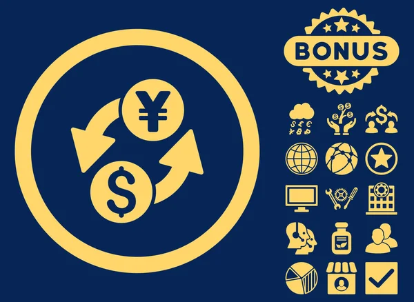 Dólar Yen Intercambio plano Vector icono con Bono — Archivo Imágenes Vectoriales