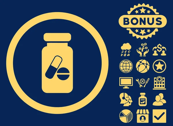 Drugs medicijnflesje platte Vector Icon met Bonus — Stockvector