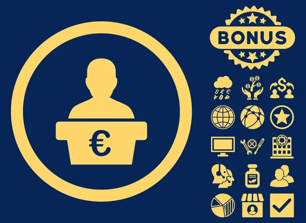 Euro Politician Flat Vector Icon with Bonus — Stock Vector