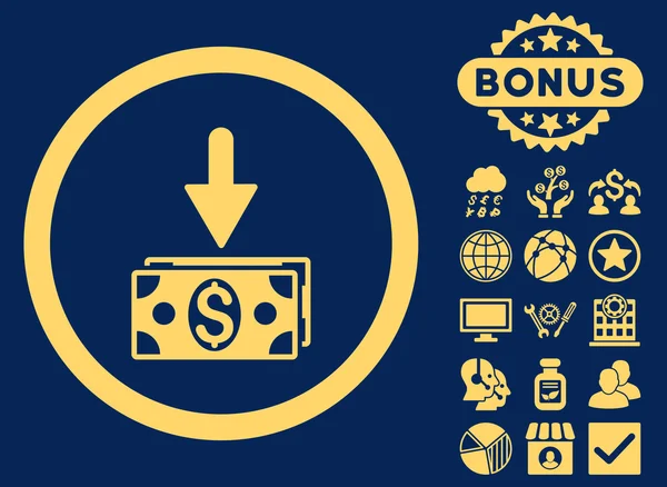 Dollar biljetten Flat Vector Icon met Bonus krijgen — Stockvector