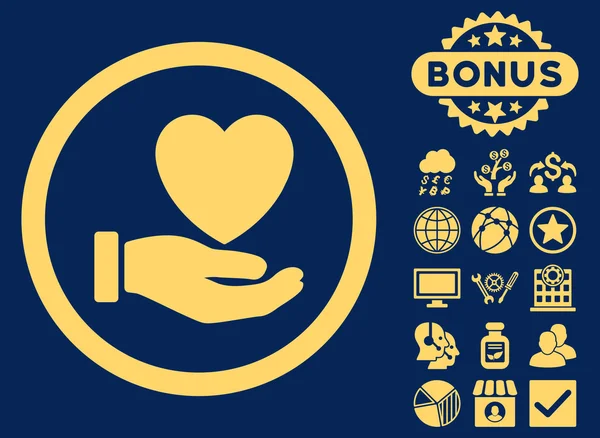 Corazón Caridad plana Vector Icono con Bono — Archivo Imágenes Vectoriales