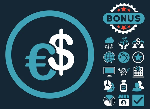 Euro en Dollar munt platte Vector Icon met Bonus — Stockvector
