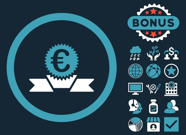 Euro nagrody wstążki płaski wektor ikona z Bonus — Wektor stockowy