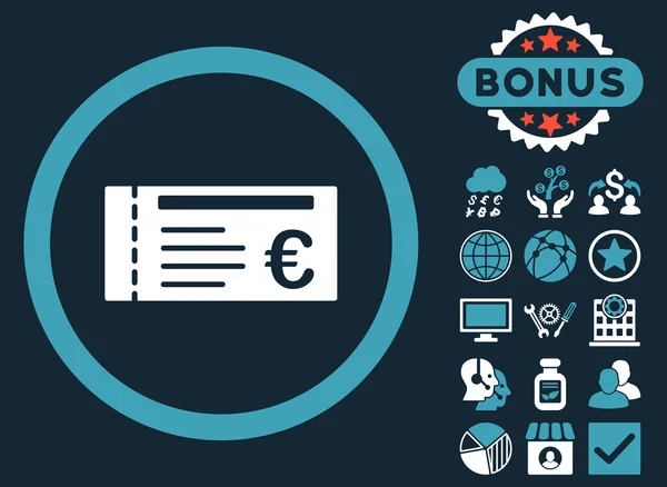 Euro Ticket Flat Vector Icon mit Bonus — Stockvektor