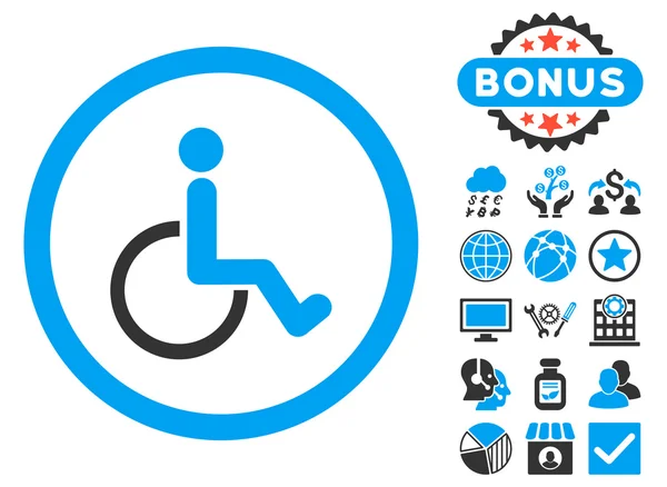 Ícone plano do glifo da pessoa com deficiência com bônus — Fotografia de Stock