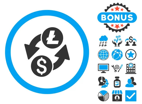 Доллар Литекоин Обмен иконы плоской глифы с бонусом — стоковое фото