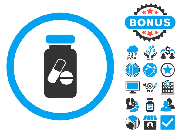 Drugs medicijnflesje platte Glyph pictogram met Bonus — Stockfoto