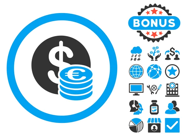 Euró és a dollár-érmék lapos karakterjel ikon bónusz — Stock Fotó