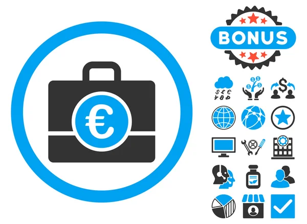 Euro rachunkowości sprawa płaskie glifów ikona z Bonus — Zdjęcie stockowe