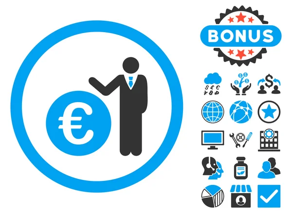 Euro Economista Flat Glyph icono con bono — Foto de Stock
