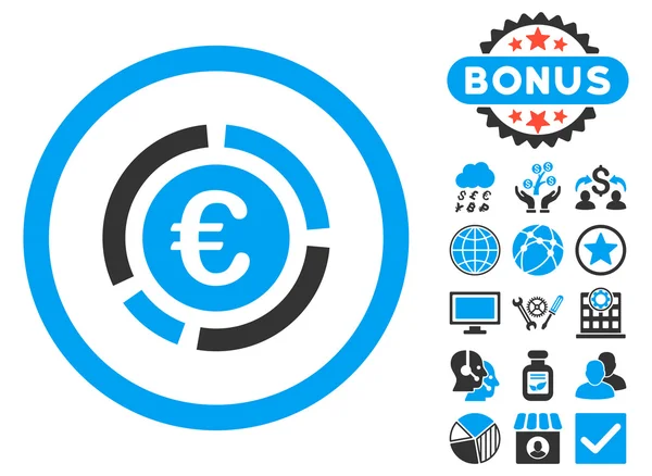 Euro Financial Diagram Icona glifo piatto con bonus — Foto Stock