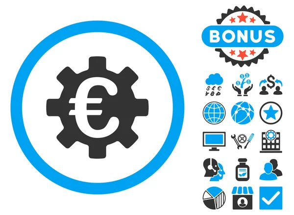 Euro maszyny płaskie glifów ikona z Bonus — Zdjęcie stockowe