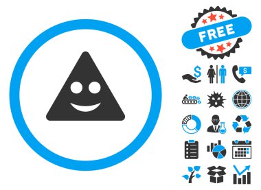 Bonus ile üçgen işareti gülümseme düz vektör simgesi