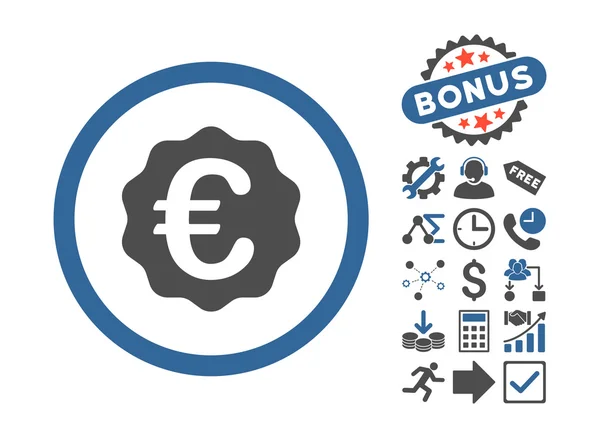 Euro Reward Seal Flat Vector Icon With Bonus — Stock Vector