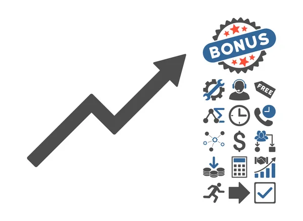 보너스와 성장 동향 차트 평면 벡터 아이콘 — 스톡 벡터
