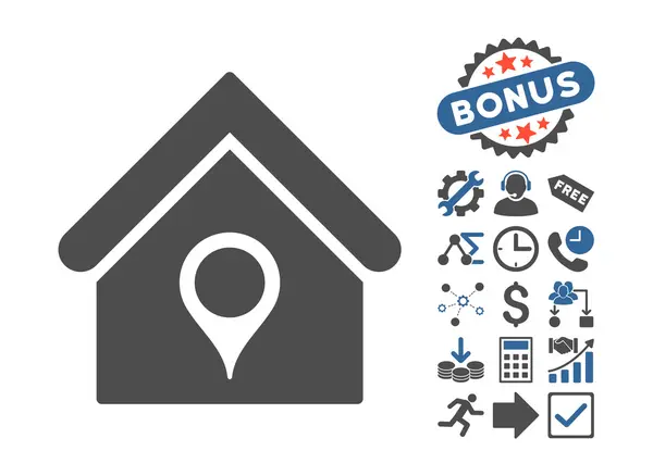 Umístění domu plochý vektor ikona s bonusy — Stockový vektor