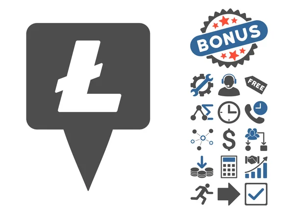 Litecoin kaart pointer plat vector icoon met bonus — Stockvector