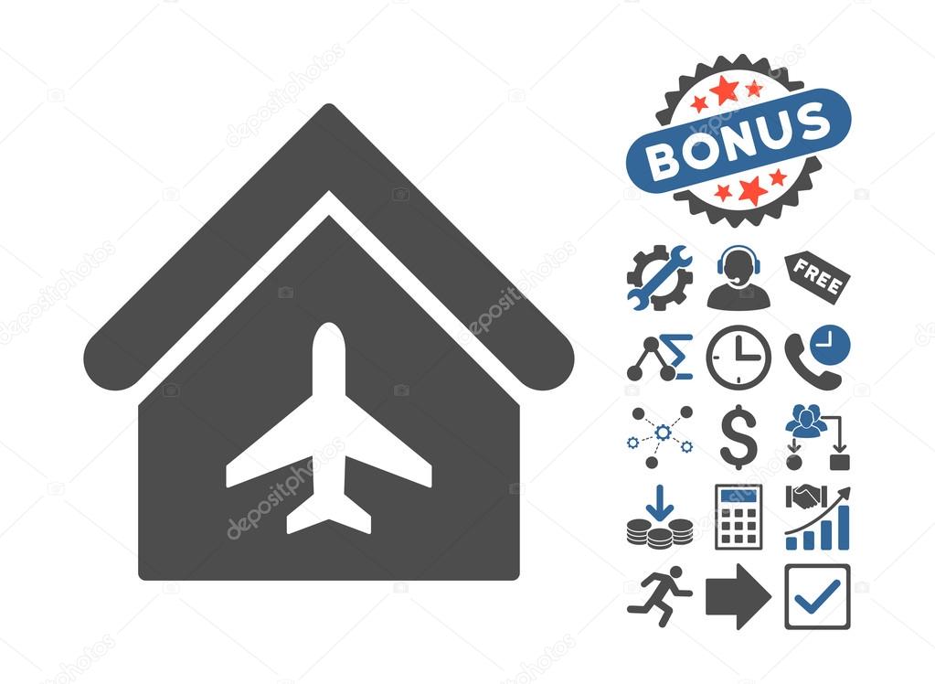 Aircraft Hangar Flat Vector Icon With Bonus
