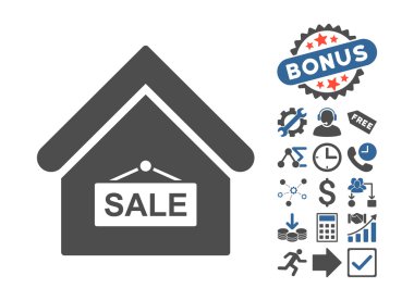 Bonus ile Satış Binası Flat Vector Icon