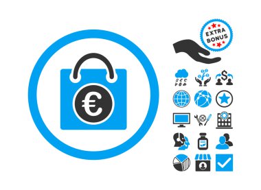 Bonus ile Euro alışveriş çantası düz vektör simgesi