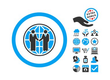 Bonus ile küresel ortaklık düz vektör simgesi