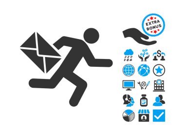 Bonus ile Posta Kurye Düz Vektör Simgesi