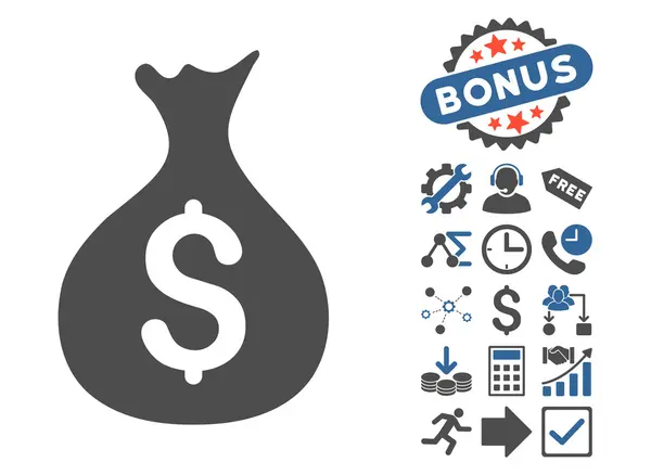 Money Sack Flat Vector Icon With Bonus — Stock Vector