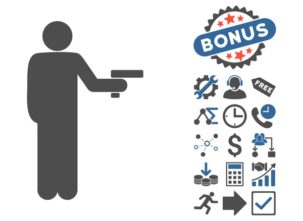 Robber With Gun Flat Vector Icon With Bonus — Stock Vector