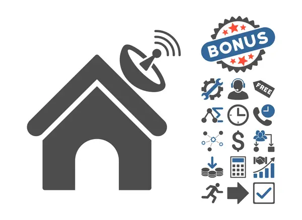 Icône vectorielle plate de bâtiment d'antenne d'espace avec le boni — Image vectorielle