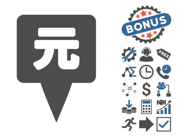 Yuan Map Pointer Flat Vector Icono con Bonus — Vector de stock