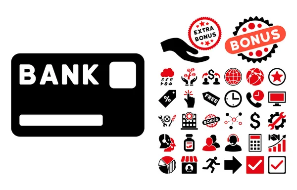 Bank Card Flat Vector Icon with Bonus — Stock Vector