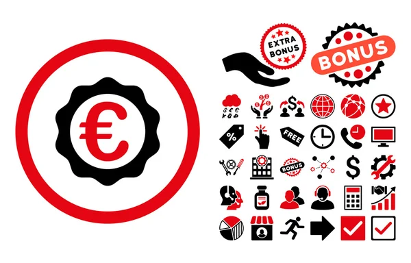 Euro Award Stamp Flat Vector Icon with Bonus — Stock Vector