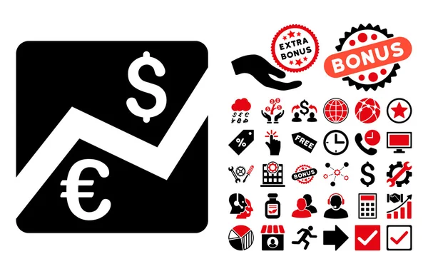 Euro Forex marché plat vectoriel icône avec bonus — Image vectorielle
