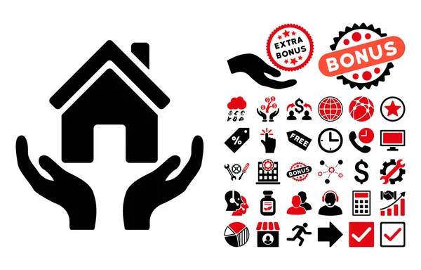 House Care Hands Flat Vector Icon with Bonus — Stock Vector