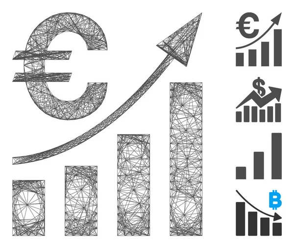 Maille vectorielle de tendance nette de graphique à barres en euros — Image vectorielle