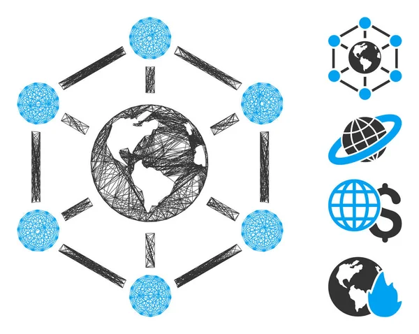 Hatched Worldwide Internet Vector Mesh —  Vetores de Stock