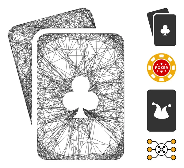 Clubs linéaires Cartes à jouer Maille vectorielle — Image vectorielle