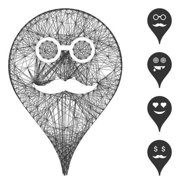 Net retirado Smiley mapa marcador de malla vectorial — Archivo Imágenes Vectoriales