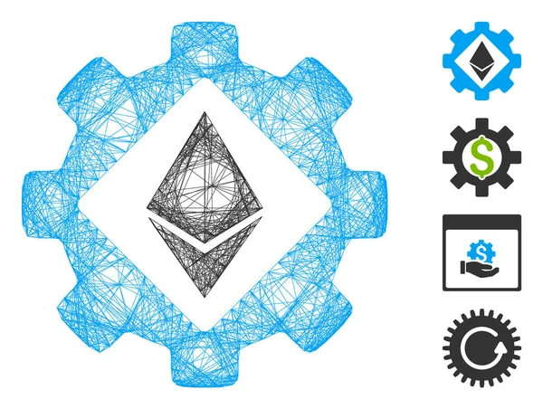 Schraffierte Ethereum-Optionen Gear Vector Mesh — Stockvektor