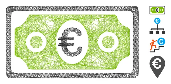 Nätverk av eurosedlar netto Vector Mesh — Stock vektor