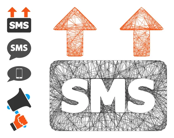 Vylíhnutá síť odesílajících vektorů SMS — Stockový vektor