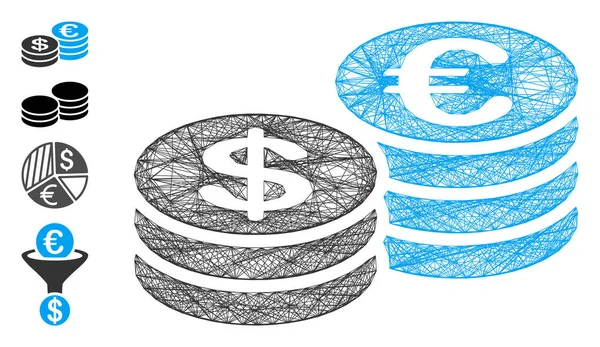Réseau Euro et Dollar Pièces Maille vectorielle — Image vectorielle