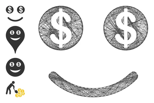 Lineair geluk Dollar Smile Vector Mesh — Stockvector