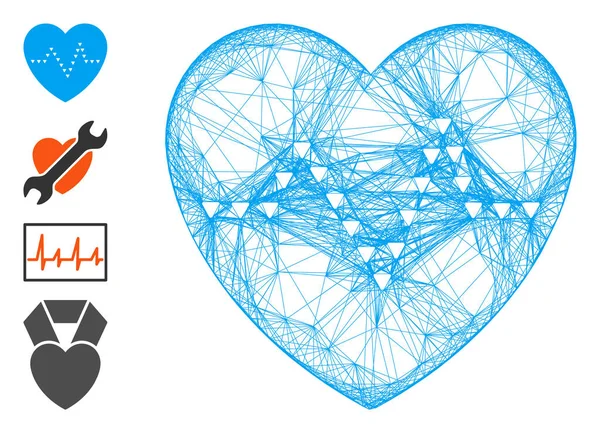 Netzwerk Punktiertes Herzpulsvektornetz — Stockvektor