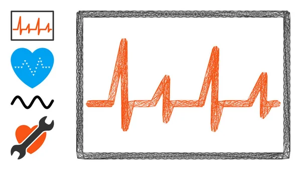 Maille vectorielle de cardiogramme linéaire — Image vectorielle