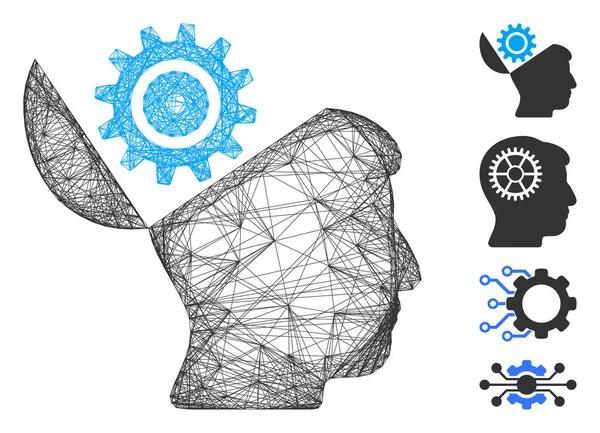 Maille vectorielle linéaire à engrenages à tête ouverte — Image vectorielle