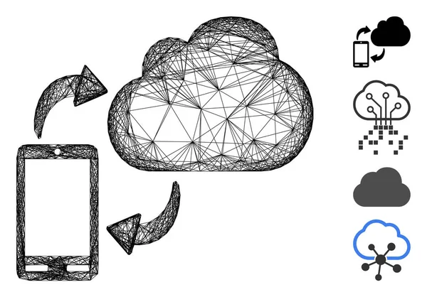 Sinkronisasi Jaringan Phone-Cloud Vector Mesh - Stok Vektor